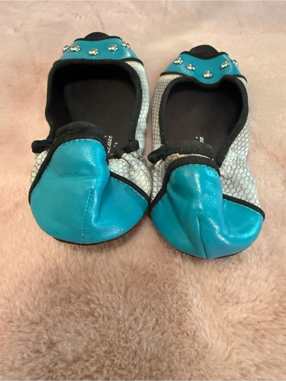 footzyfolds Turquoise Studded Peep-Toe Flats